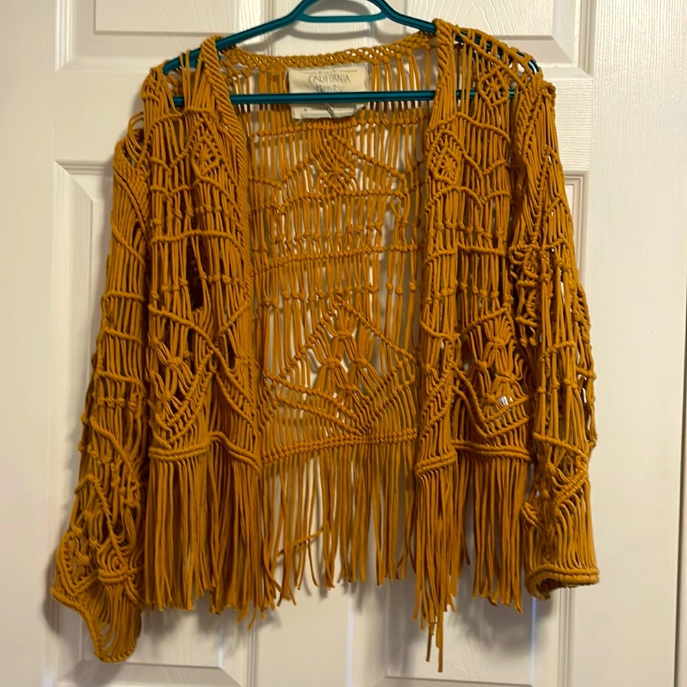 Mustard Yellow Crocheted Cotton Cardigan